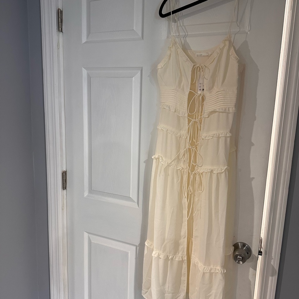 Oak + Fort ruffle sheer tie-front midi Dress - Picture 7 of 9